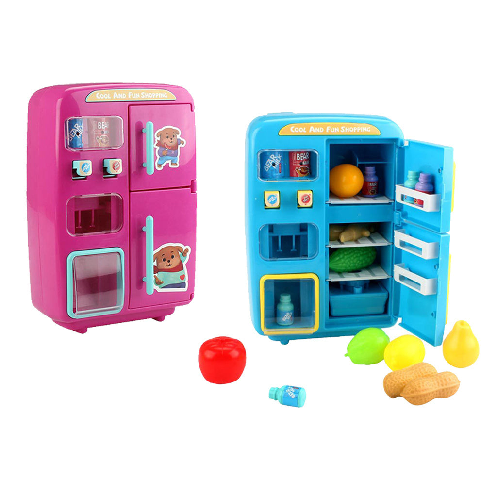 Kitchen Refrigerator Toy Fridge Playset With Play Food Set Pretend For Kids