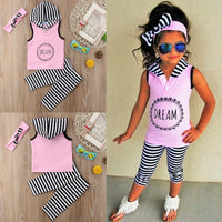 Thumbnail for Toddler Kids Baby Girl 1T-6T Hoodie Top Pants Striped Leggings Headband Outfit Clothes