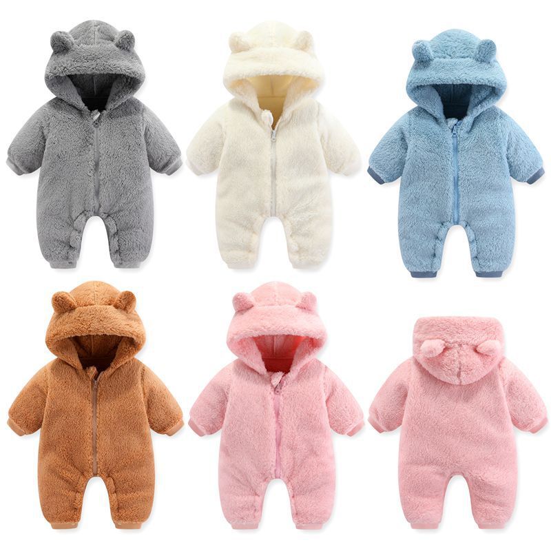 Coral Fleece Autumn And Winter Thin Bodysuit Newborn Thermal Zipper Onesie Baby Rompers Jumpsuit