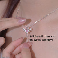 Thumbnail for Moving Cupid Heart Angel Wings Tassel Necklace With Crystal Clavicle Chain Women Jewelry Gift Valentine's Day