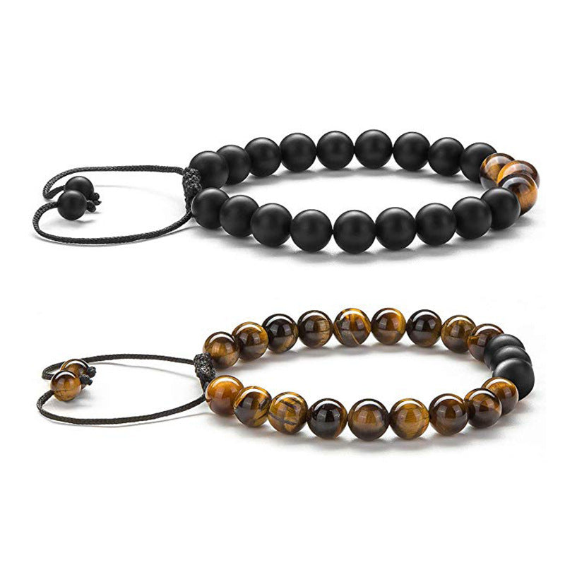 Tiger Eye Couple Bracelets Matte Black Agate Beads Bracelet