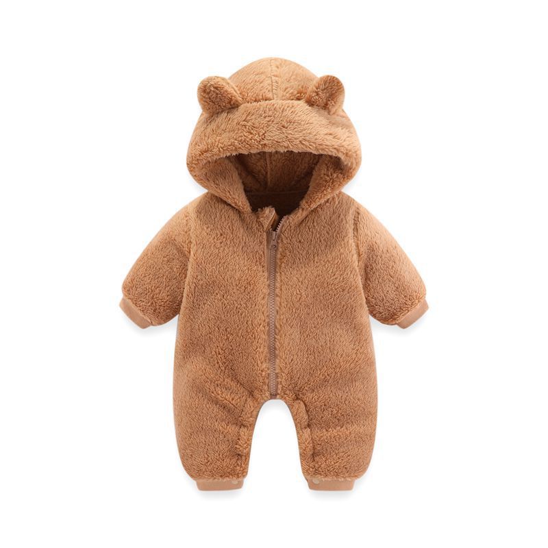 Coral Fleece Autumn And Winter Thin Bodysuit Newborn Thermal Zipper Onesie Baby Rompers Jumpsuit