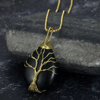 Thumbnail for Celtic Tree Of Life Pendant & Chain On Teardrop Semi-Precious Stone