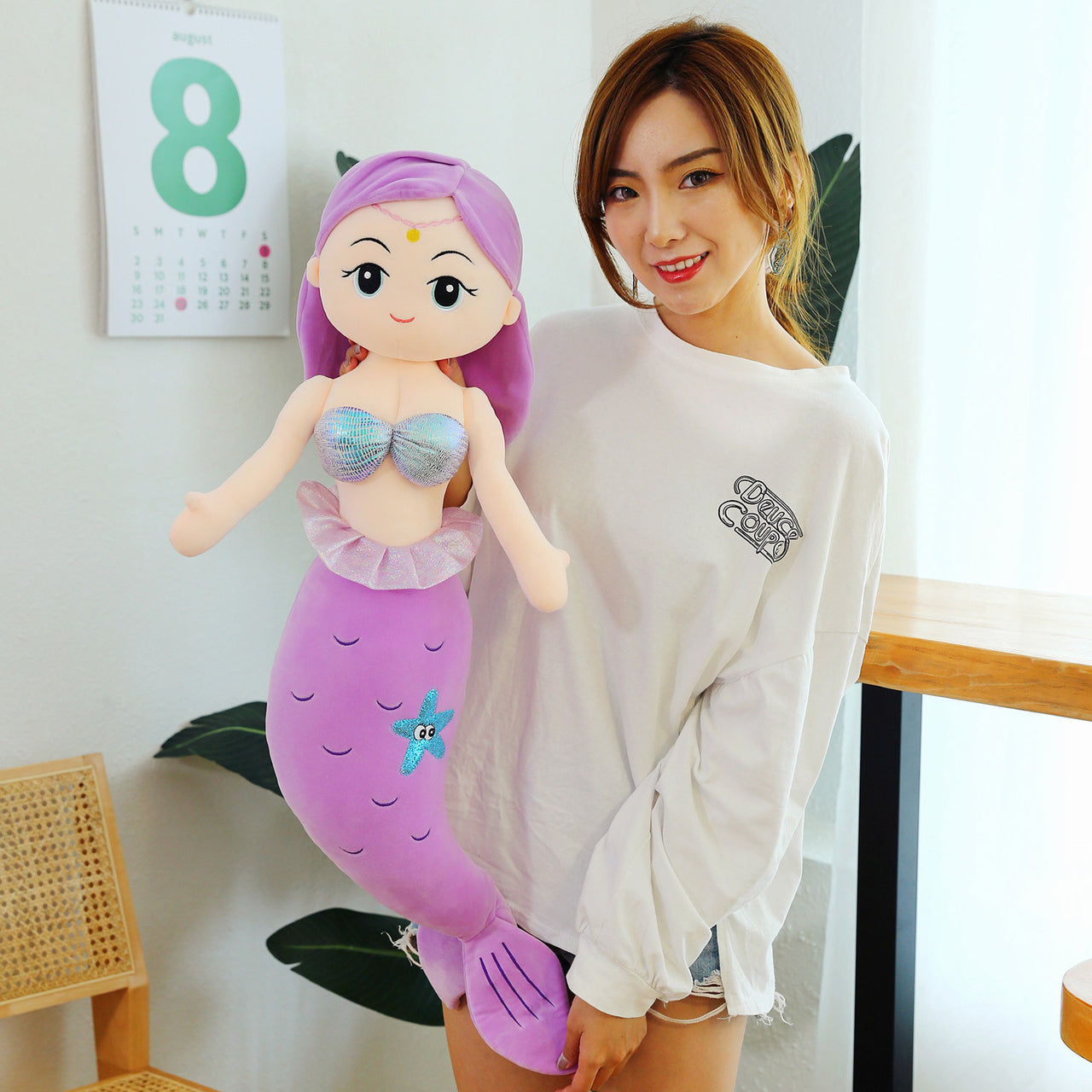 Mermaid Pillow Doll Cute Plush Toy On Bed