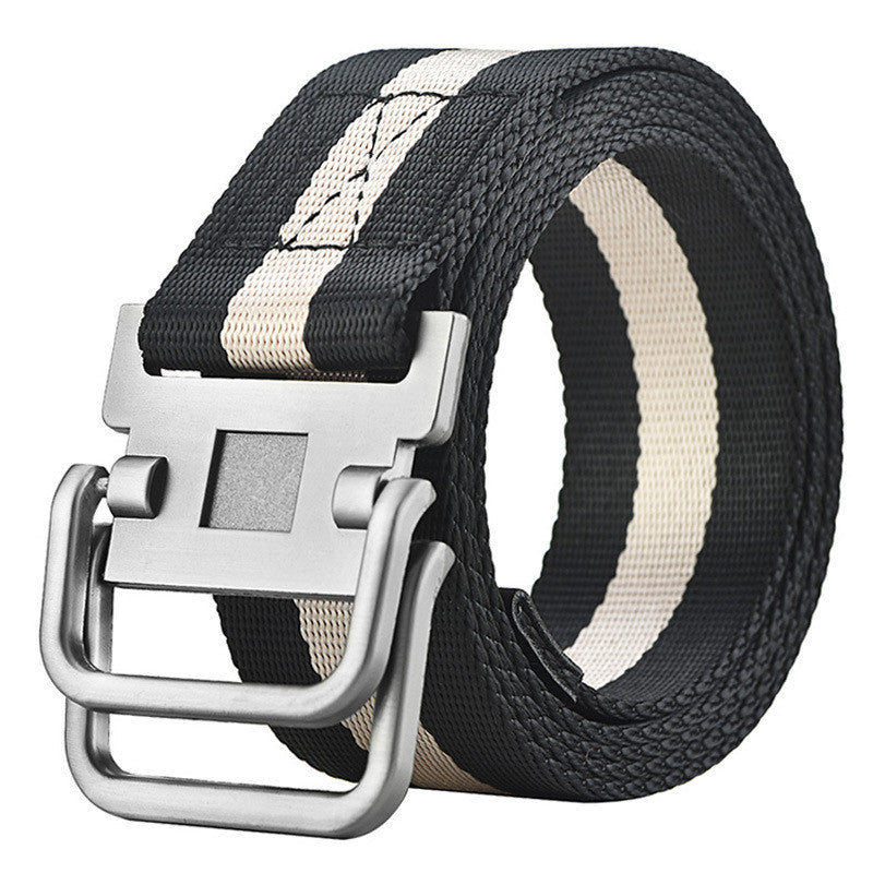 Men's Military Training Belt With Double Buckle Canvas